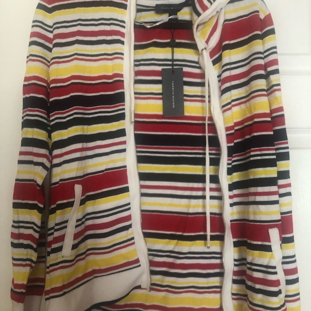 Tommy Hilfiger Multi-Stripe Zip-Up Hoodie in Red, Yellow, Black, White